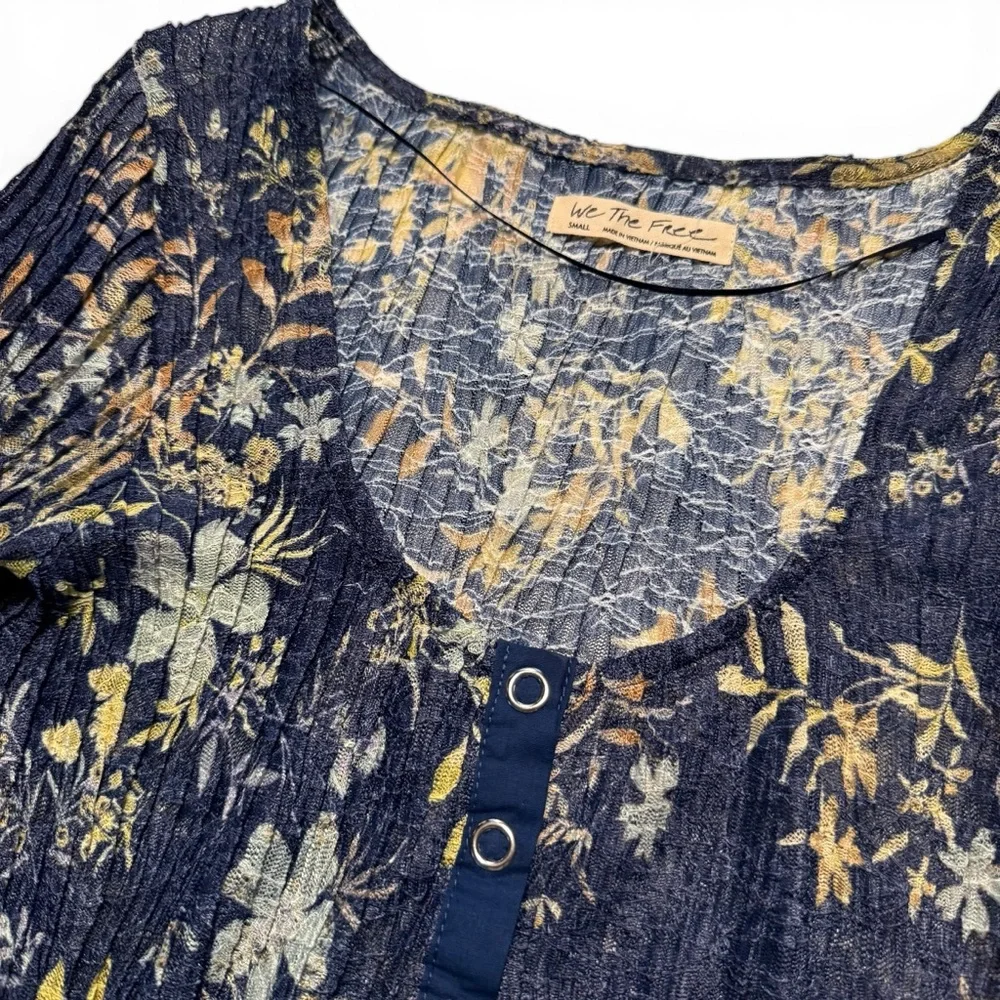 5 for $25!! Free People We the Free Angelina Top Indigo Floral Long Sleeve